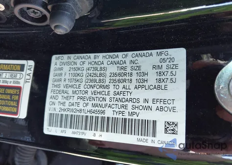 2020 Honda Cr-V Awd Ex-L from USA, damaged, VIN 2HKRW2H81LH645596